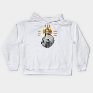 Jesus with the golden cross and his heart on fire with love Kids Hoodie